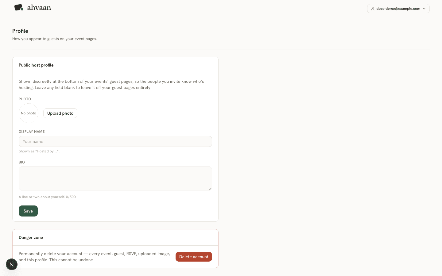 The profile page showing photo, display name, and bio fields