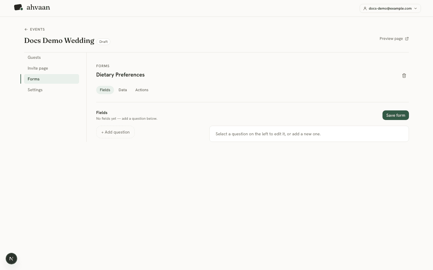 The custom form builder with a field added and its editor open